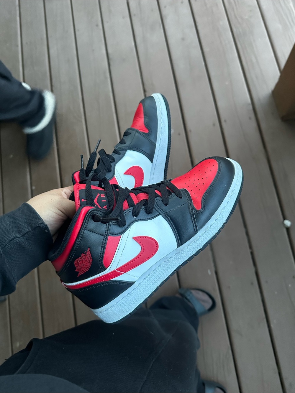Jordan Red and Black Mid-Top Sneakers